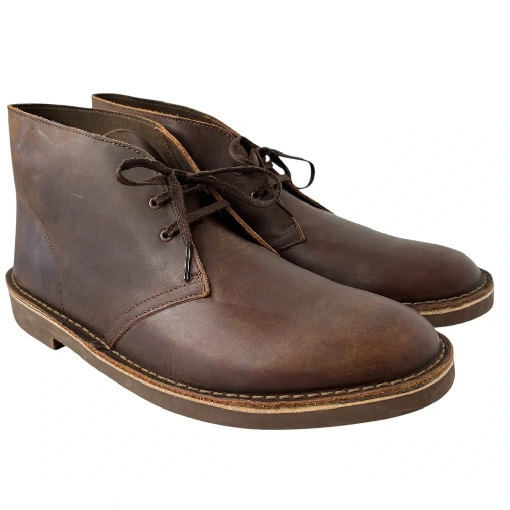 Clarks Bushacre 2 Chukka Boots Men's Size 15 Brown Leather Cushion Comfort NWOB